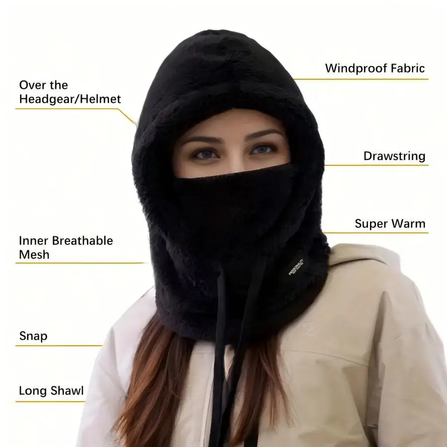 Thermal Fleece Balaclava Ski Hood with Face Cover