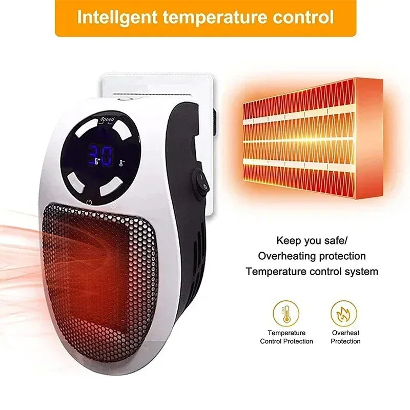 Wall Plug Ceramic Space Heater – Adjustable Timer & LED