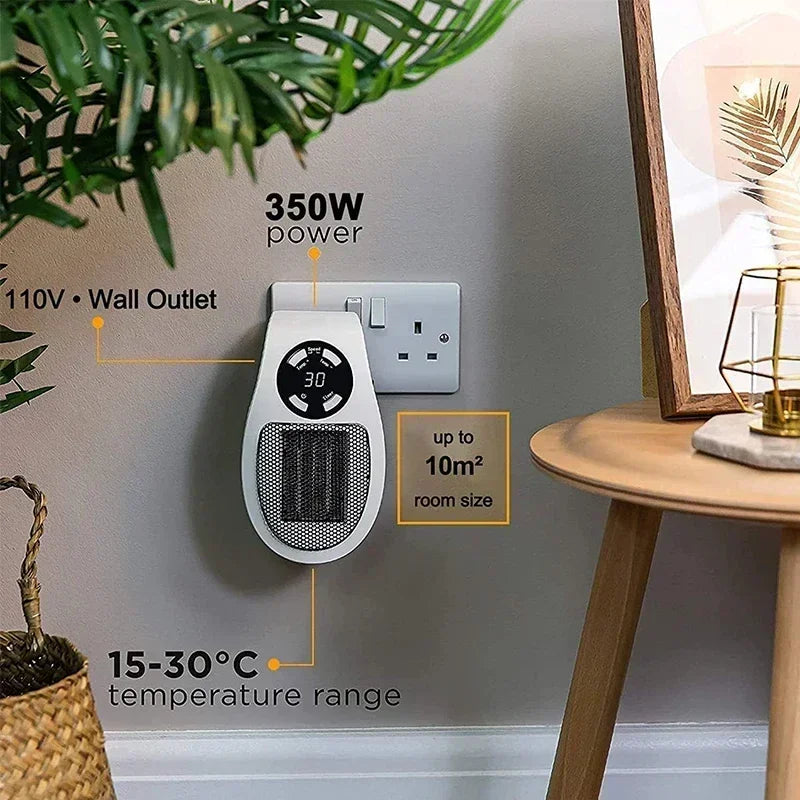 Wall Plug Ceramic Space Heater – Adjustable Timer & LED