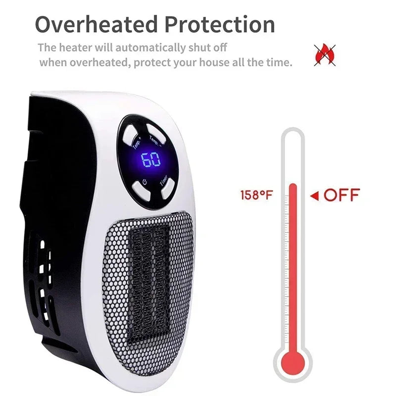 Wall Plug Ceramic Space Heater – Adjustable Timer & LED