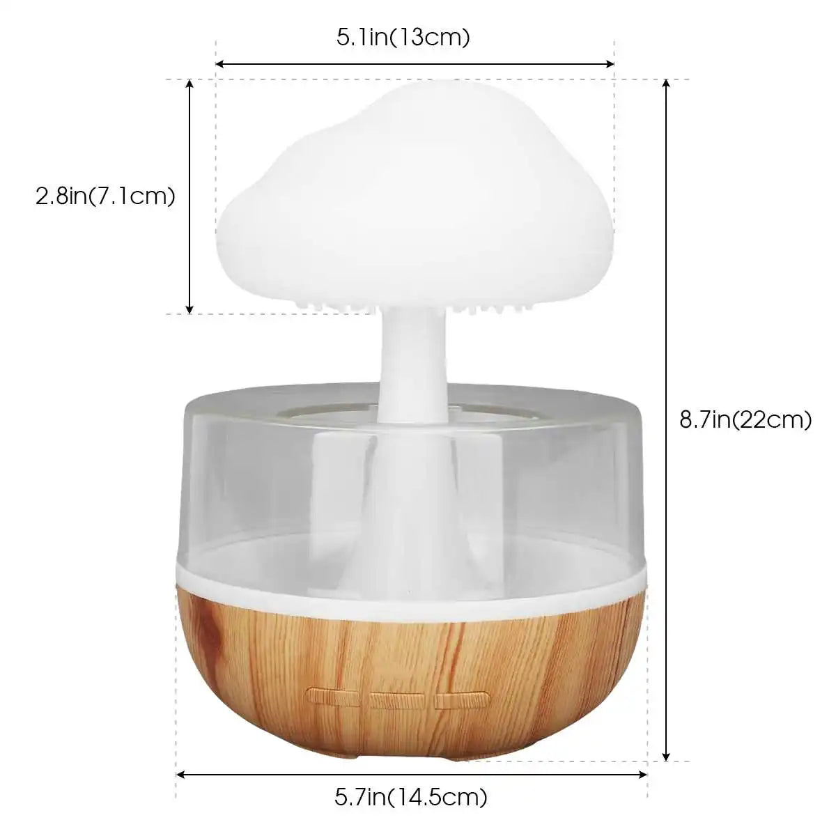 Mushroom-shaped diffuser with dimensions labeled on a white background