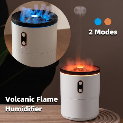 Volcanic flame humidifier with two modes on a wooden surface